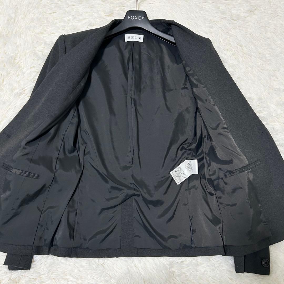 【洗える！】PLST 厚手スーツ 秋冬 パンツセットアップ ノーカラージャケット