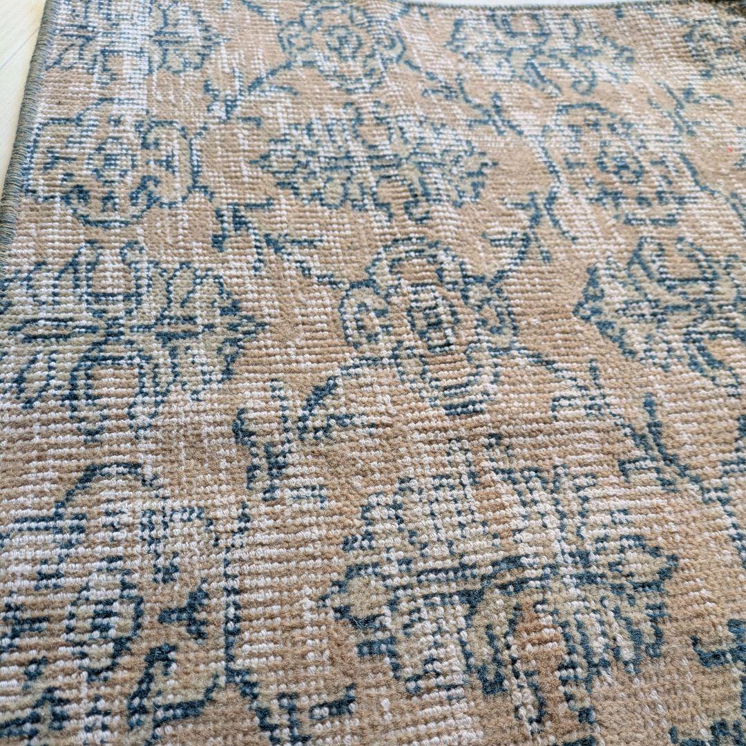 45×77 ベージュ地グリーン紋章柄　トルコヴィンテージラグ（ミニサイズ）