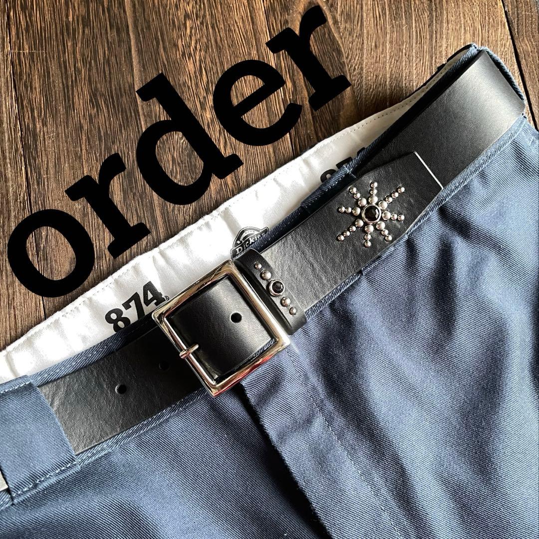 オーダー品　ディッキーズ874専用スタッズベルト　シルバー　オイルドレザー