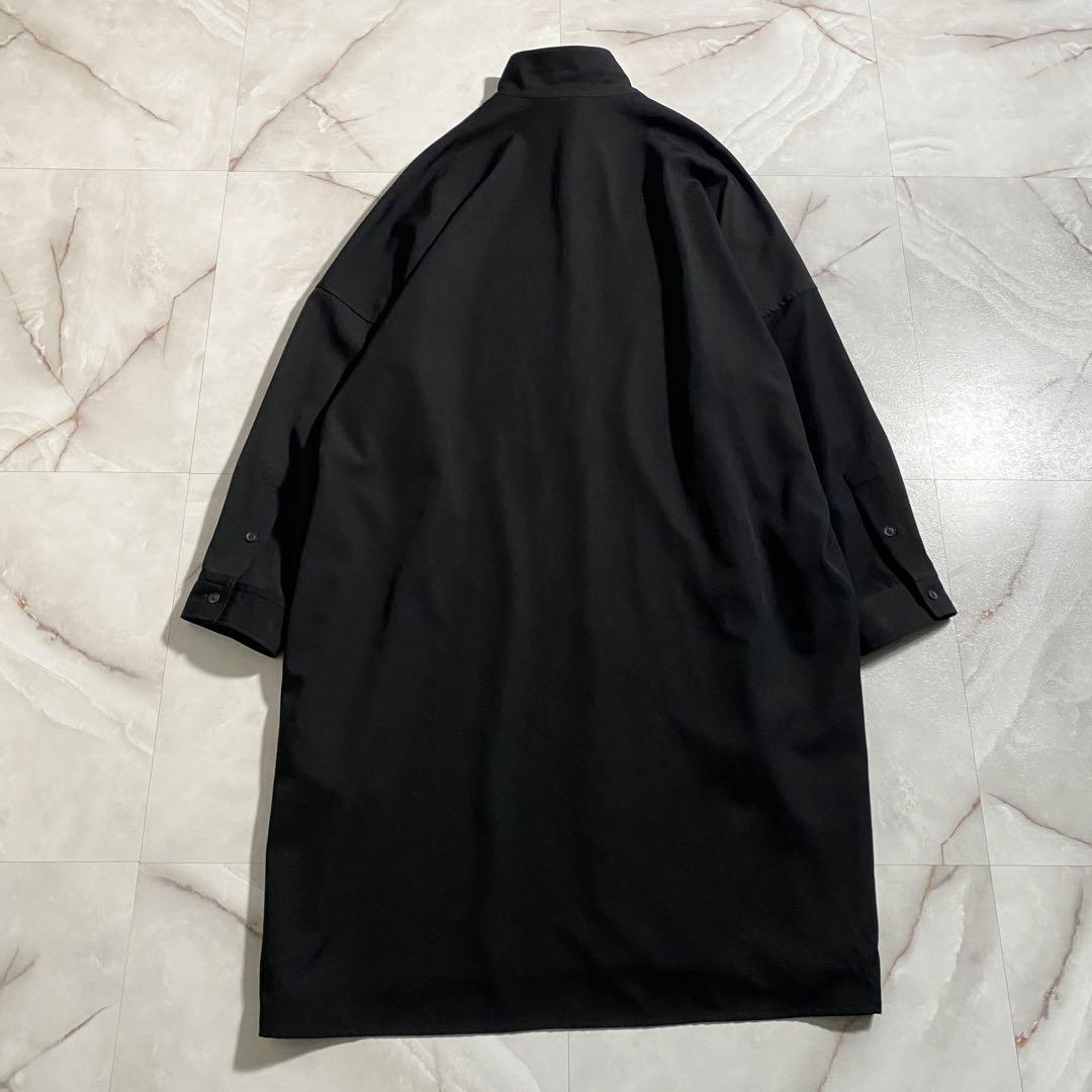 A18463 美品 ヨウジヤマモトプールオム シワギャバ立襟ロングシャツ 黒3