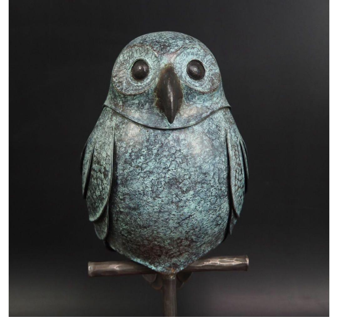 misafafa　送料無料　鍛金作家　嵯峨卓作　フクロウ　高36ｃｍ