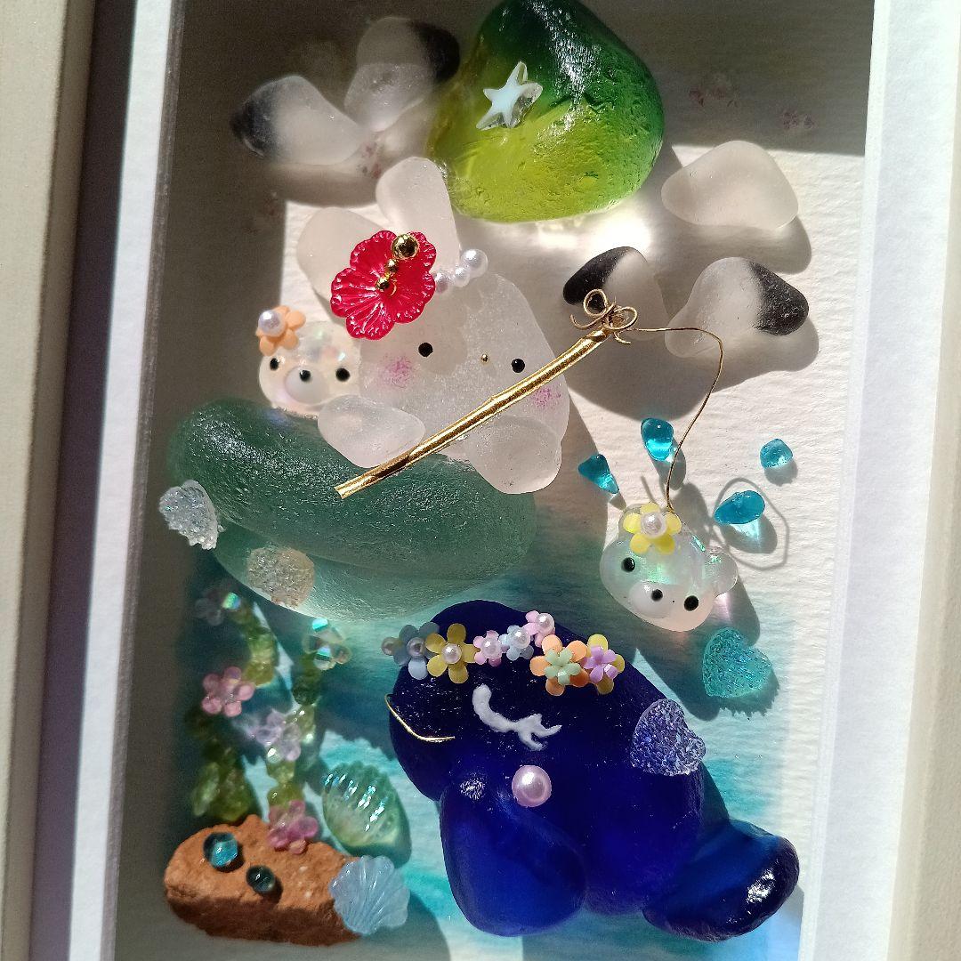 シーグラスアート　♡きみとともだち♡　うさぎちゃん＆くじらさんver.