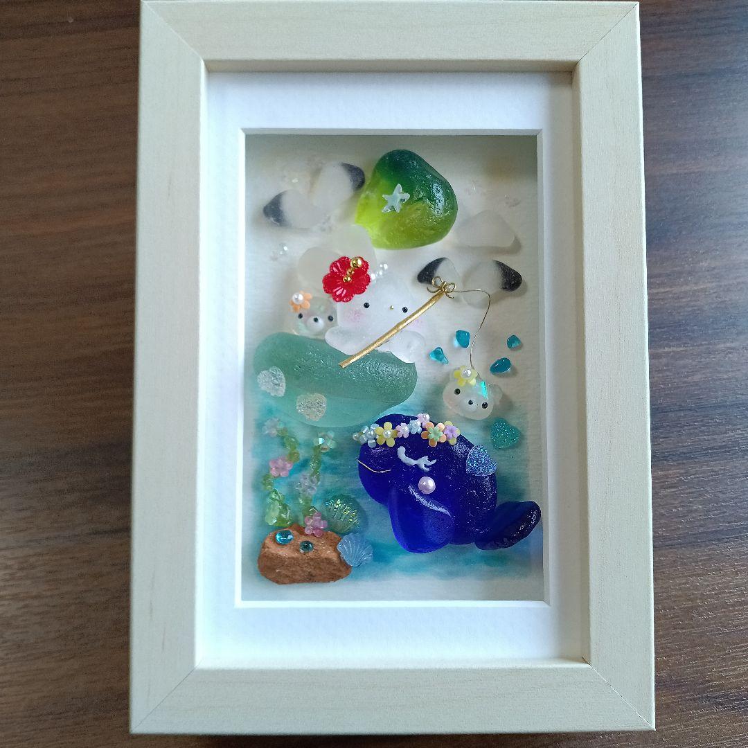 シーグラスアート　♡きみとともだち♡　うさぎちゃん＆くじらさんver.