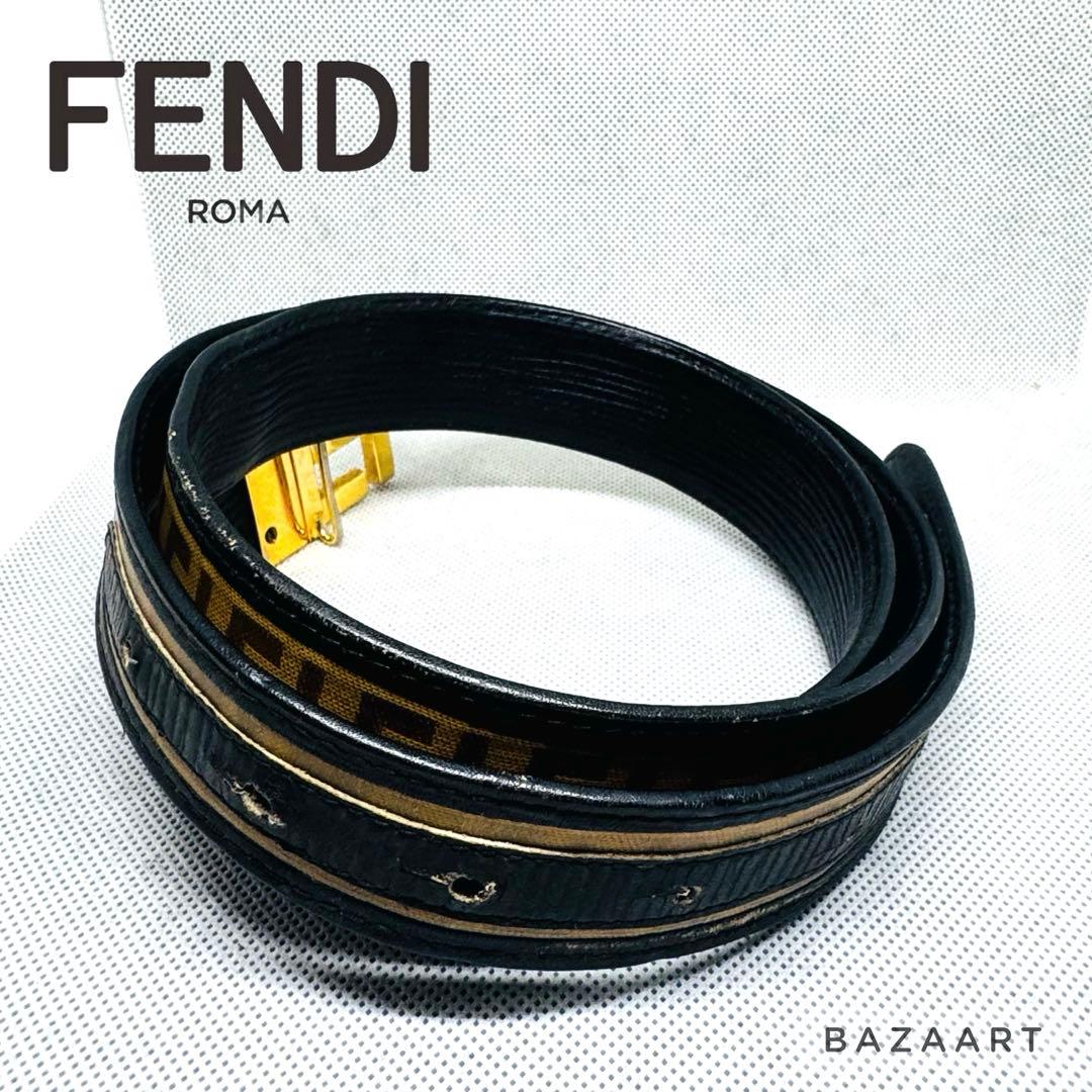 FENDI フェンディ レザー ベルト ズッカ 黒 ブラック FFメタルバックル