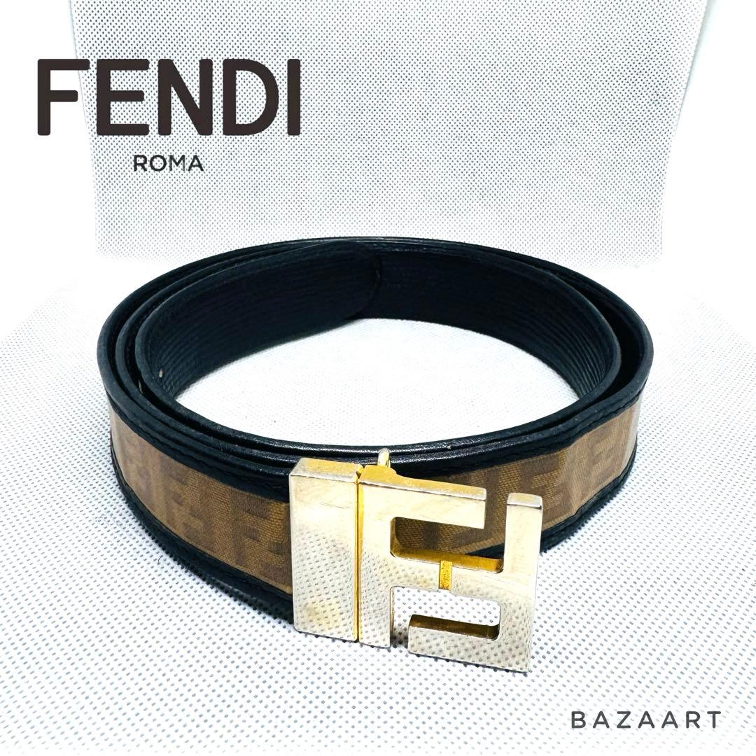 FENDI フェンディ レザー ベルト ズッカ 黒 ブラック FFメタルバックル