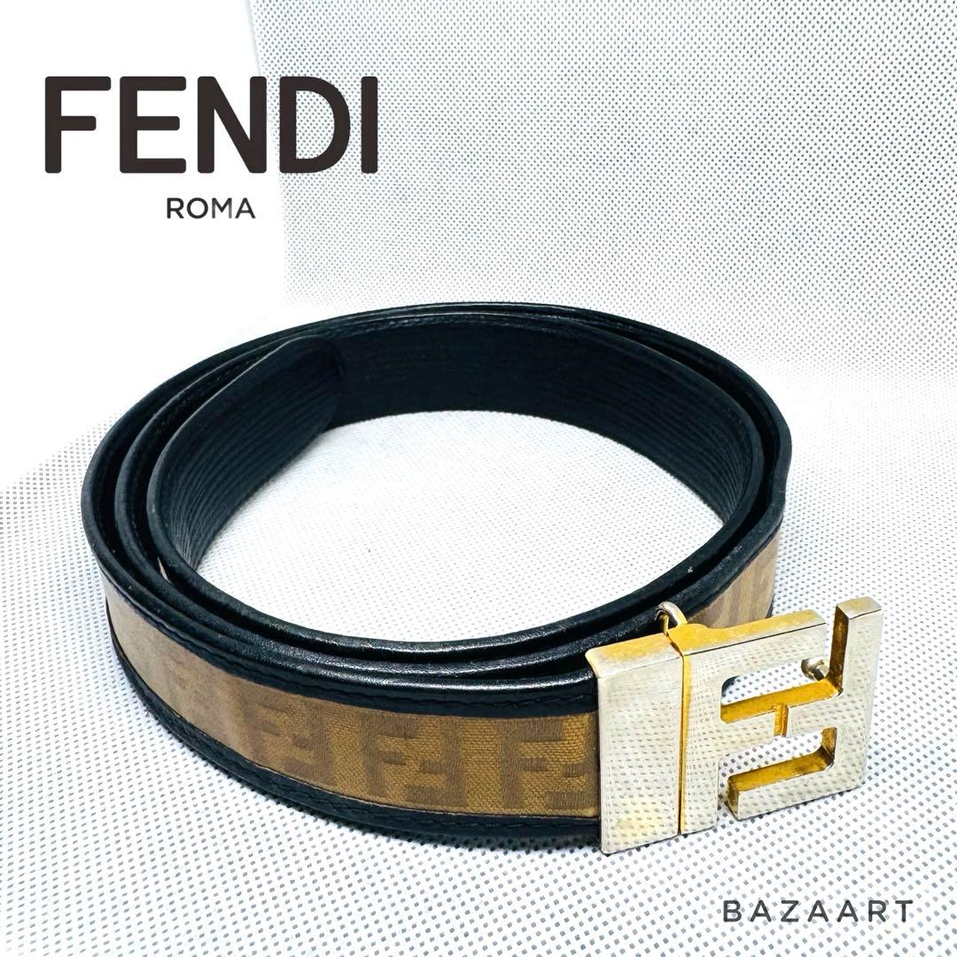 FENDI フェンディ レザー ベルト ズッカ 黒 ブラック FFメタルバックル