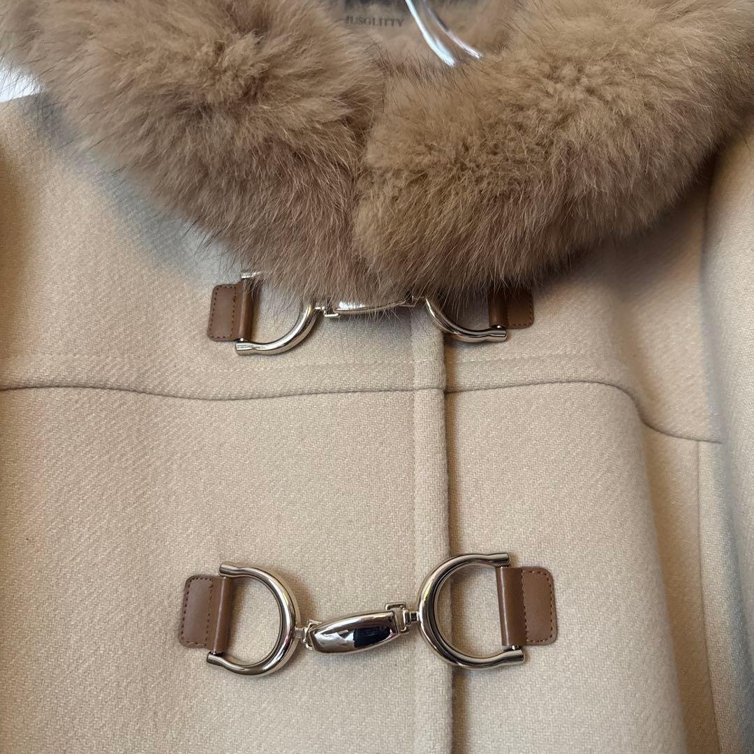 美品 JUSGLITTY カシミヤ フォックスファー フード付 ダッフルコート