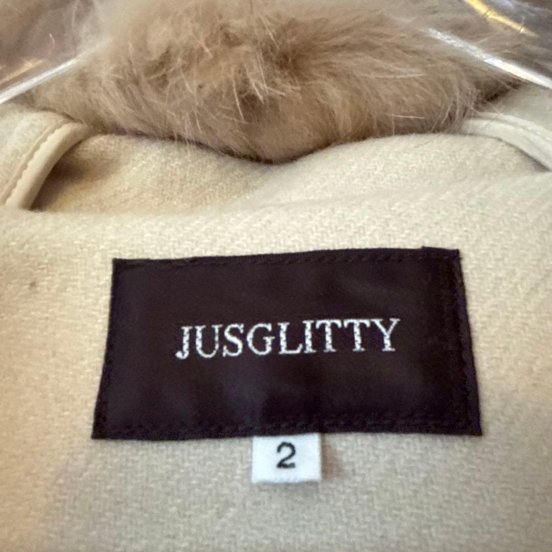 美品 JUSGLITTY カシミヤ フォックスファー フード付 ダッフルコート