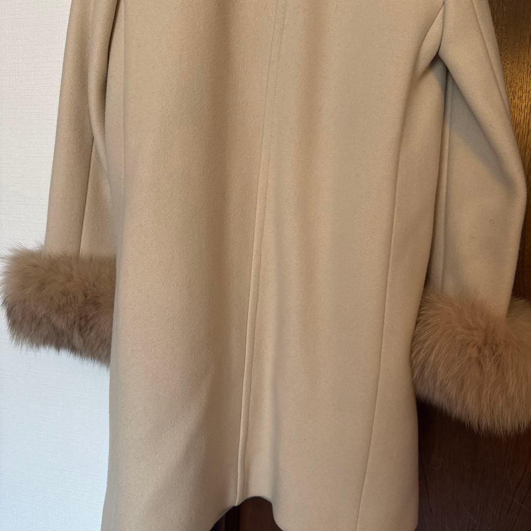 美品 JUSGLITTY カシミヤ フォックスファー フード付 ダッフルコート