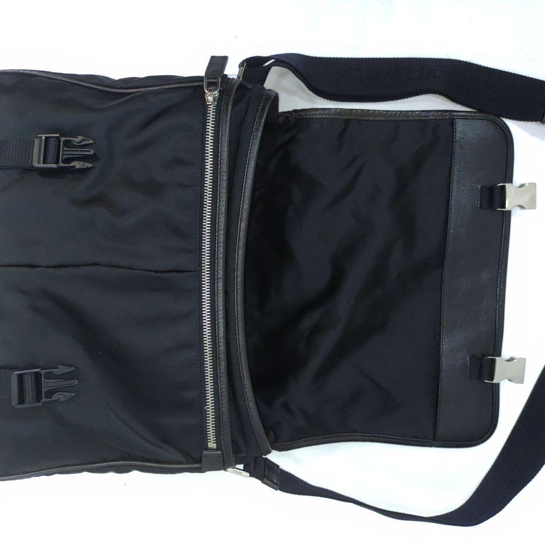 プラダ メッセンジャーバッグ レザー×ナイロン A4可 黒 シャドーロゴ