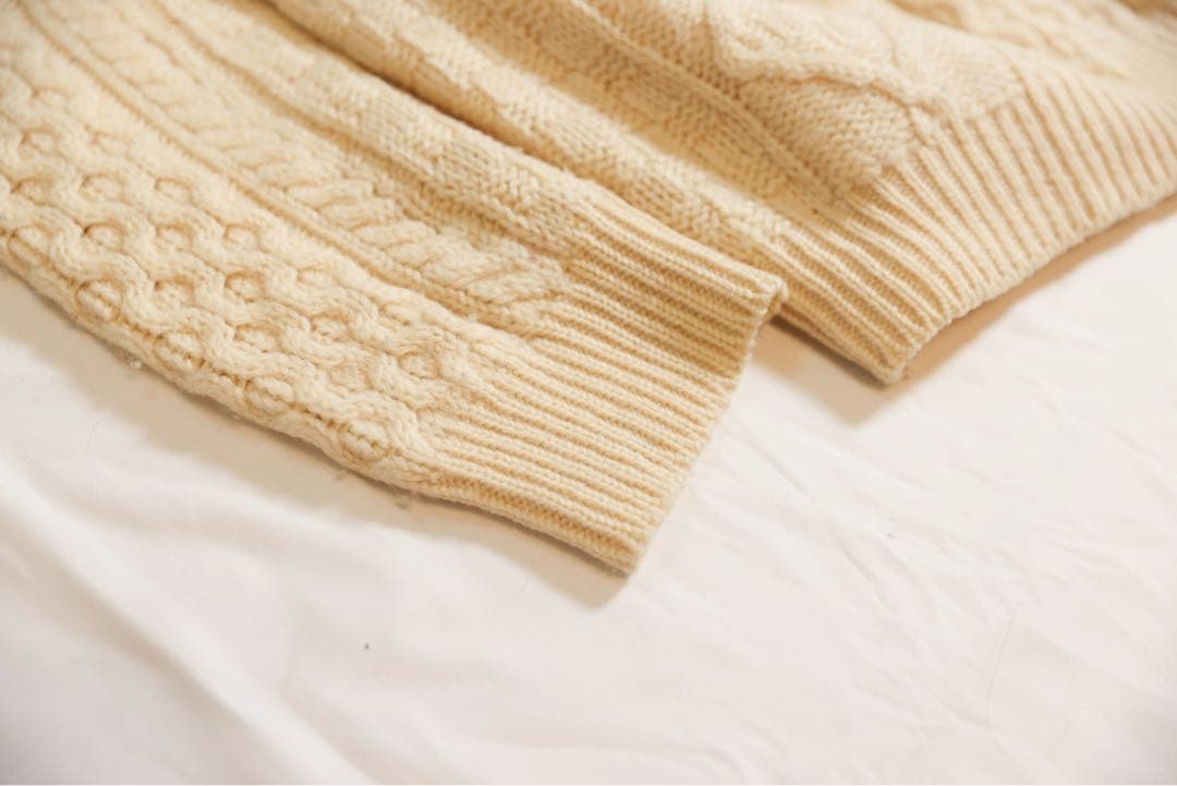 アイルランド製 アランクラフト ウールニット フィッシャーマン XL アイボリー