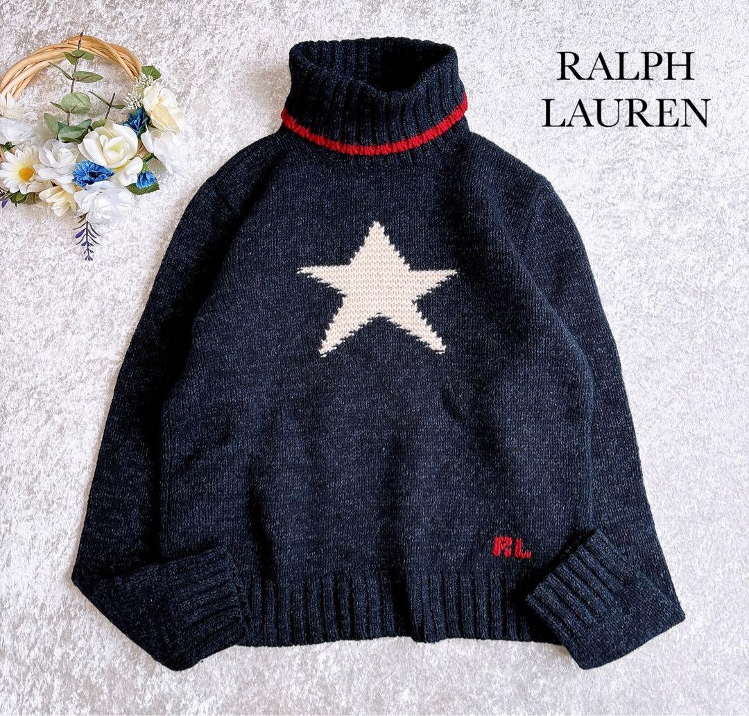 美品♡ラルフローレン　ハイネックニット　星　スター　シルク混　紺　L　大人気✨