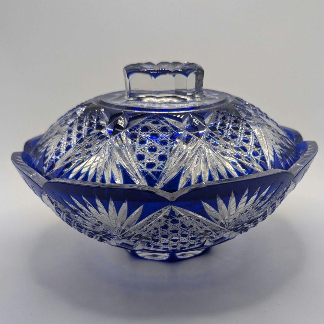 薩摩切子　藍被せガラス　ガラス小鉢