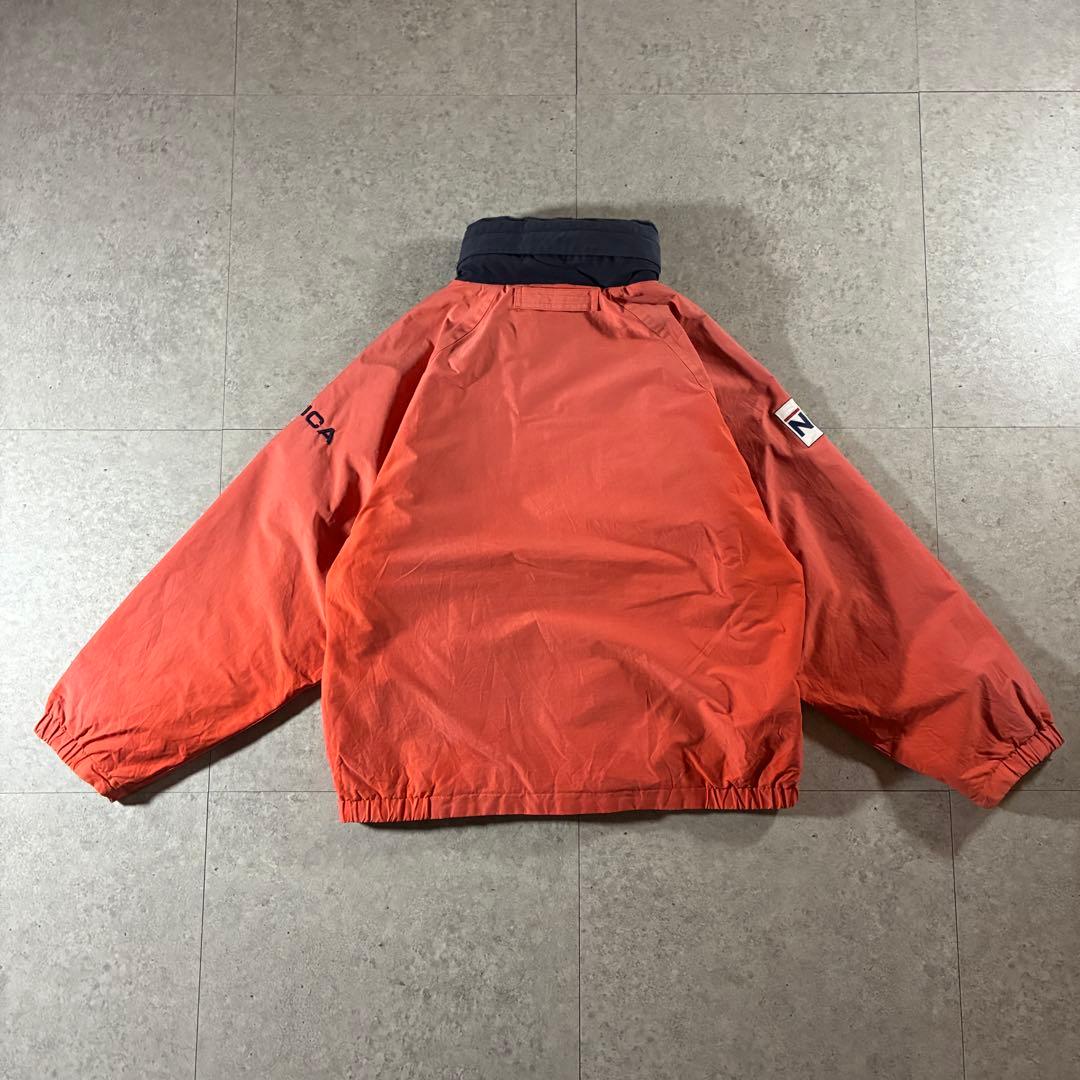 90s nauticaリバーシブルフリースジャケット刺繍ロゴフェードオレンジ短丈