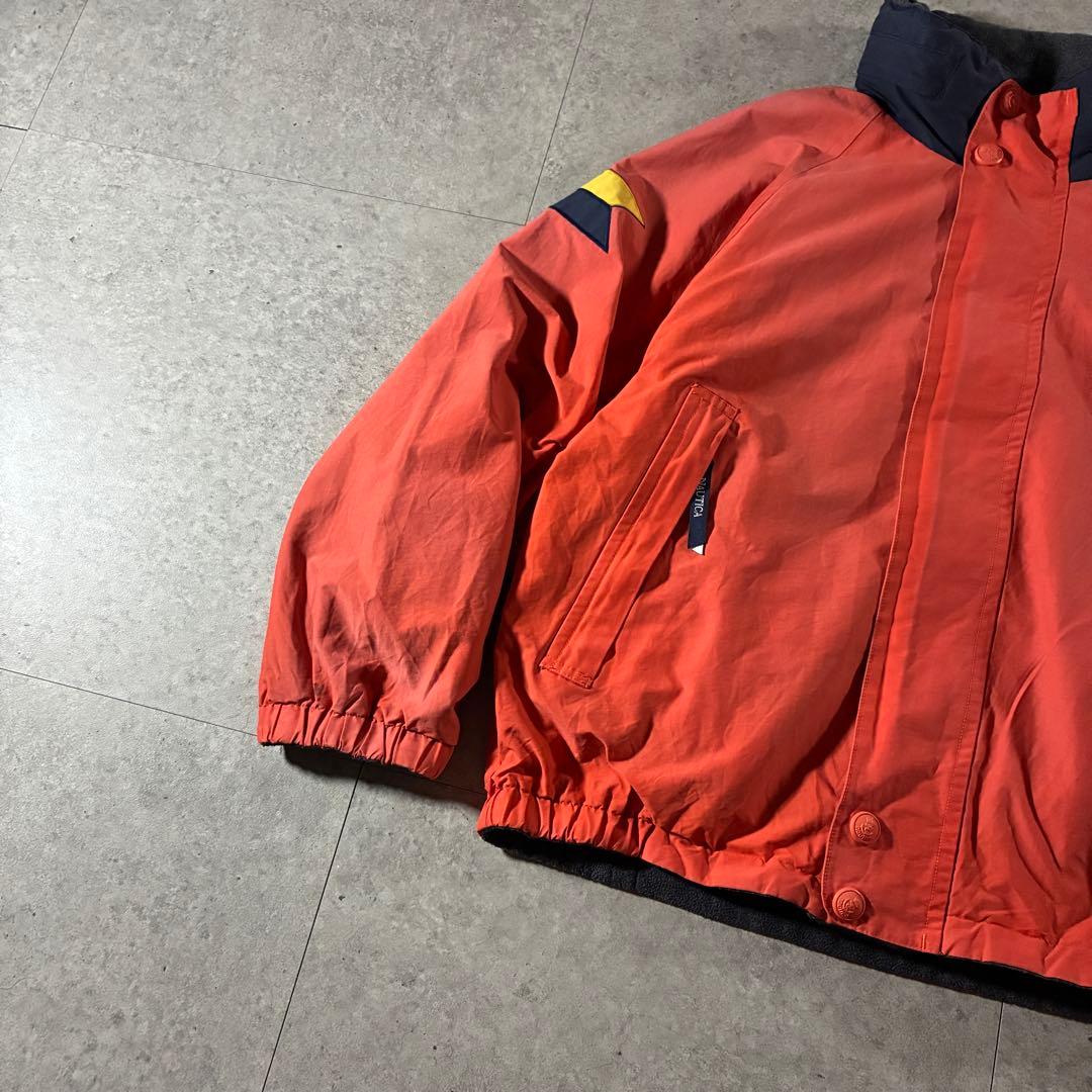 90s nauticaリバーシブルフリースジャケット刺繍ロゴフェードオレンジ短丈