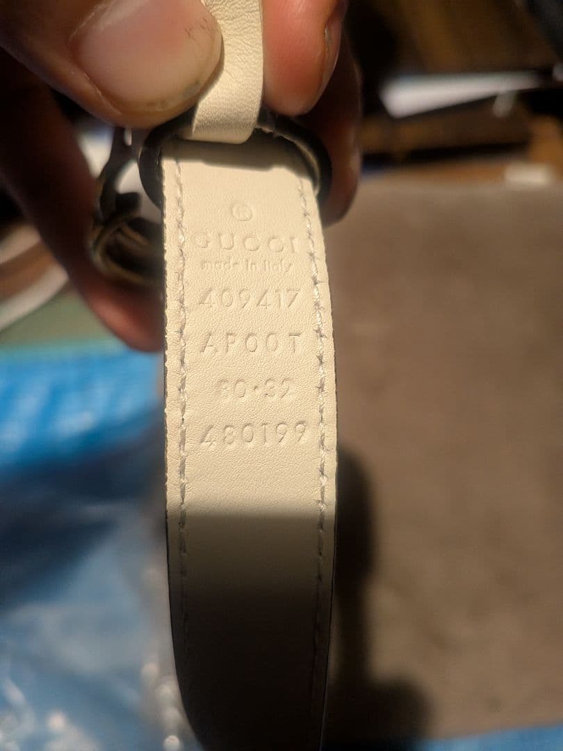 7 GUCCI レザー ダブルロゴ ベルト 95cm ホワイト 高級