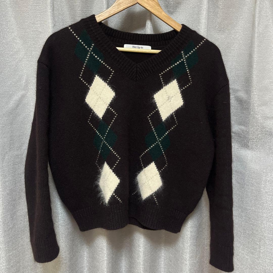 トップス herlipto H Logo Argyle Knit Pullover
