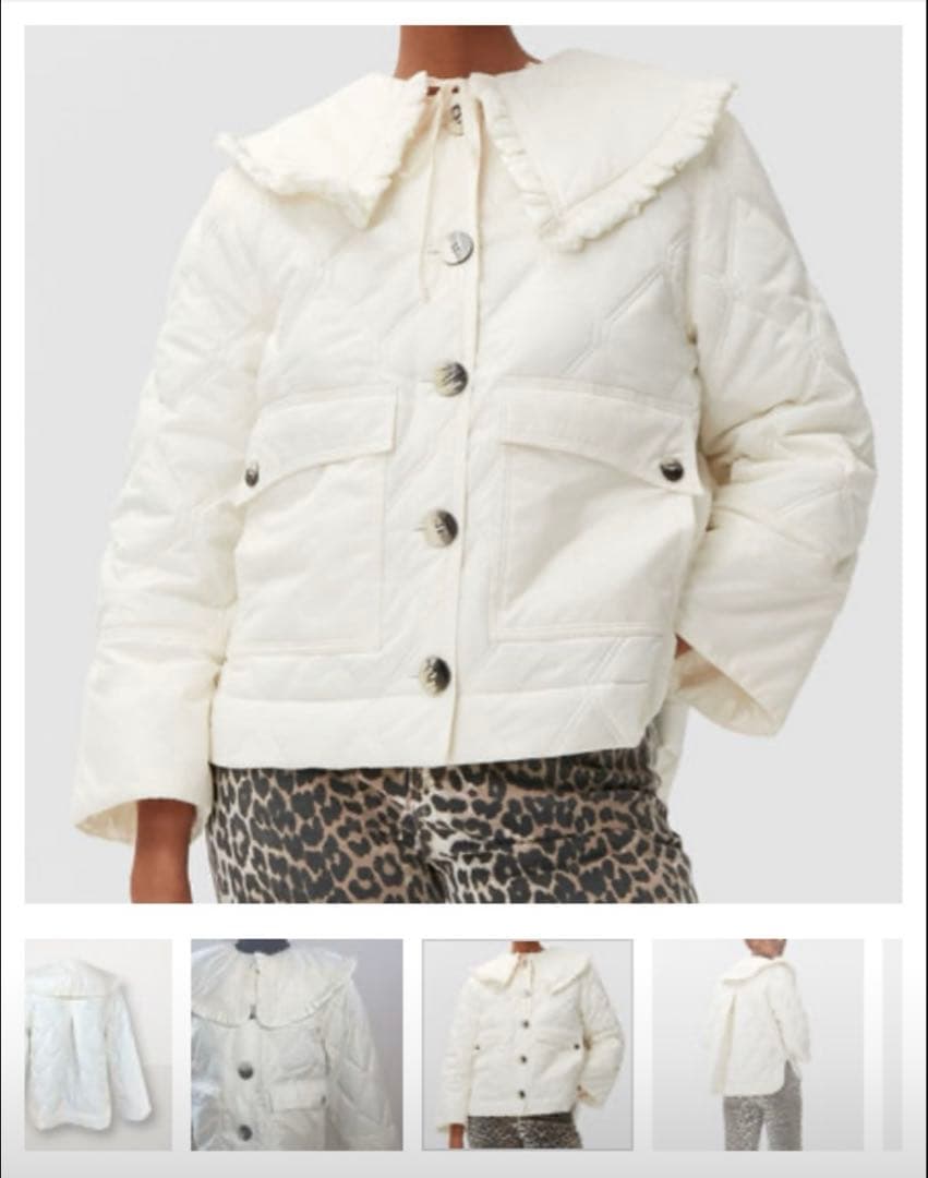 GANNI ビッグカラージャケット キルティング ホワイト 38サイズ