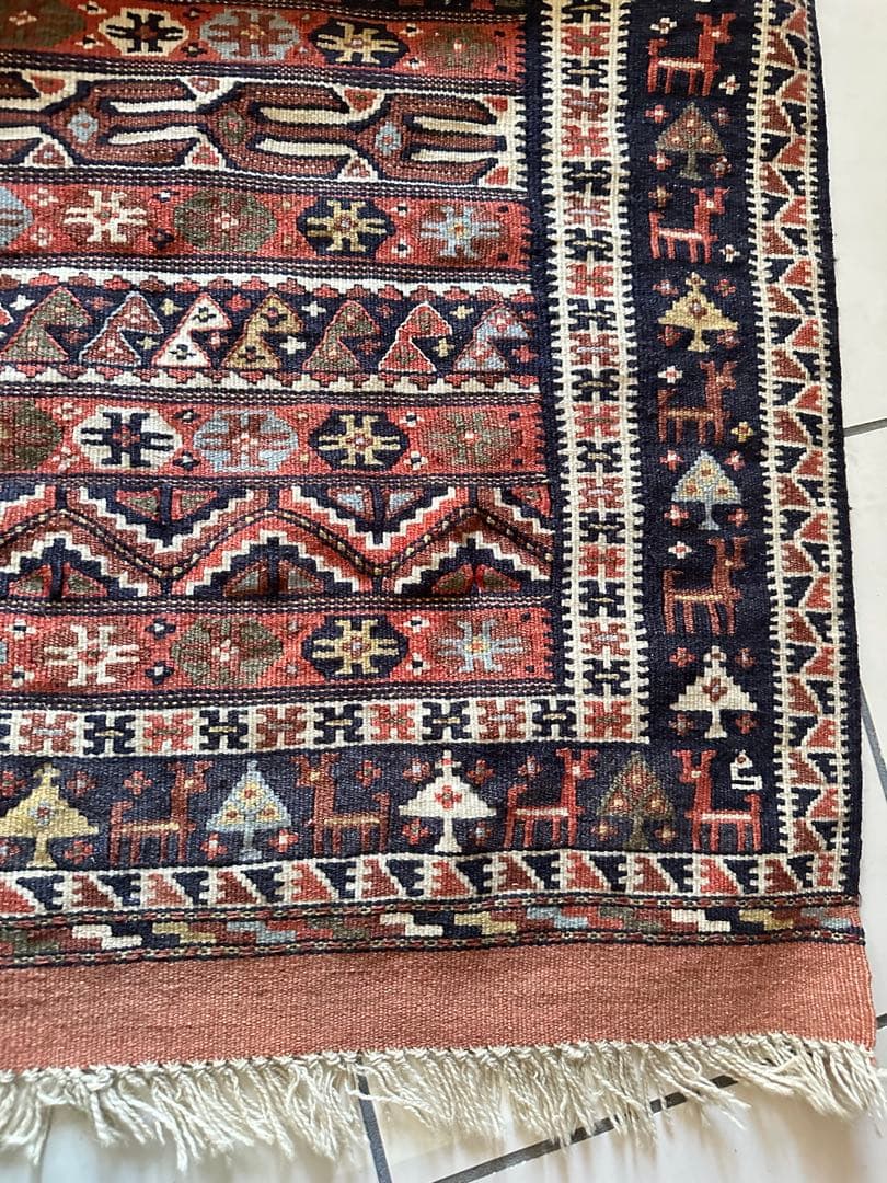 190×109 ヴィンテージラグ　手織　キリムラグ
