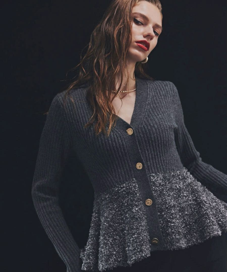 PINKY&DIANNE ツイードコンビペプラムカーディガン