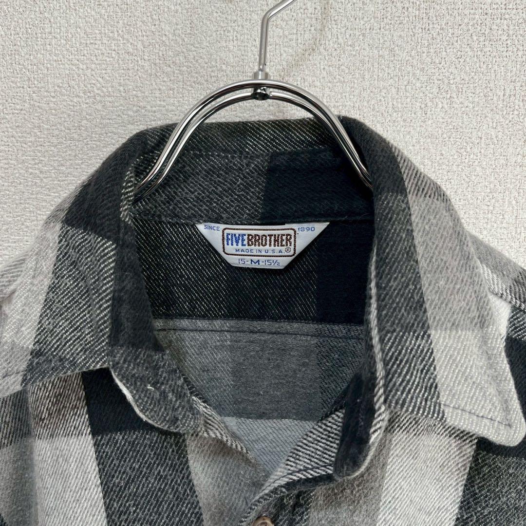 【USA製】70's FIVE BROTHER ブロックチェック ネルシャツ M