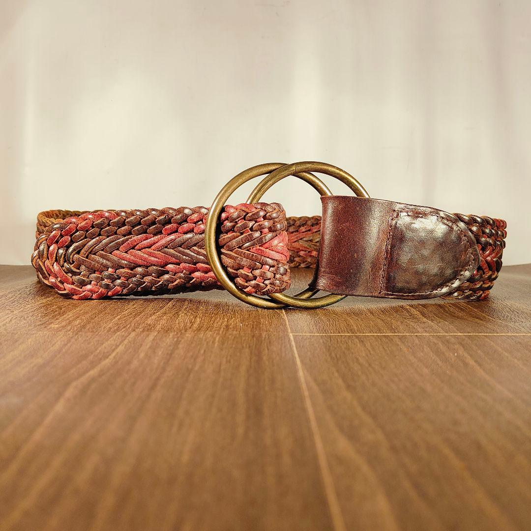 【英国製ヴィンテージ】SCAPA　高級編込みドレスベルト　ダブルリング本革ベルト