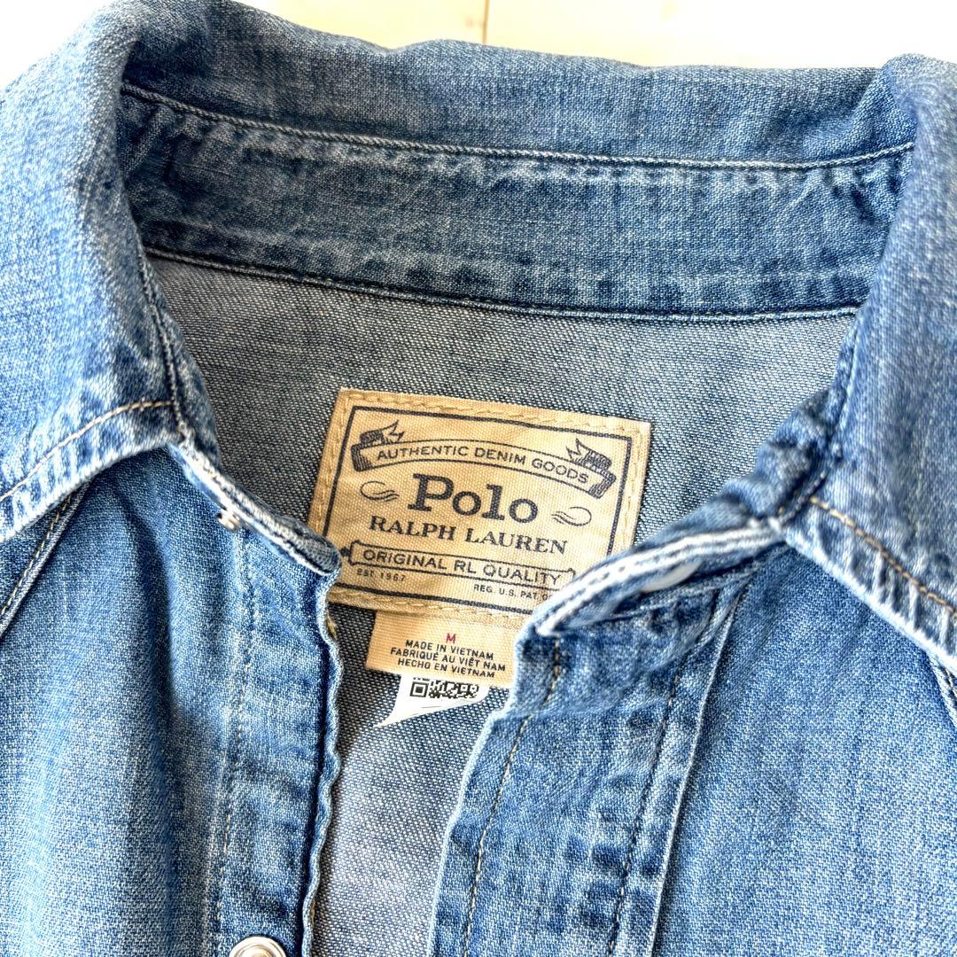 美品　ポロラルフローレン　ウエスタンデニムシャツ　パールボタン　ライトブルー