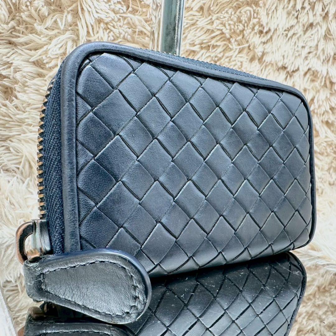 【美品】ボッテガヴェネタ ケース 小銭入れ ネイビー イントレチャート