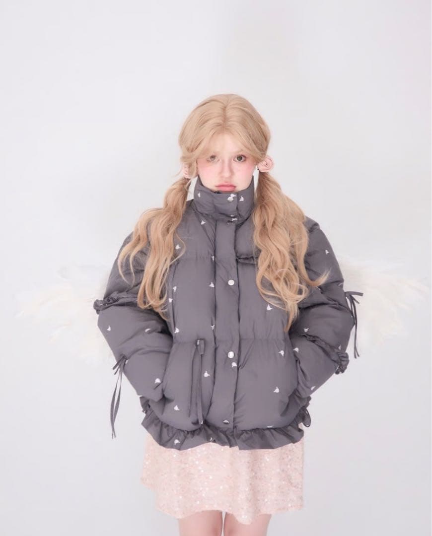 ジャケット・アウター rose frill down jacket (CHARCOAL GRAY)