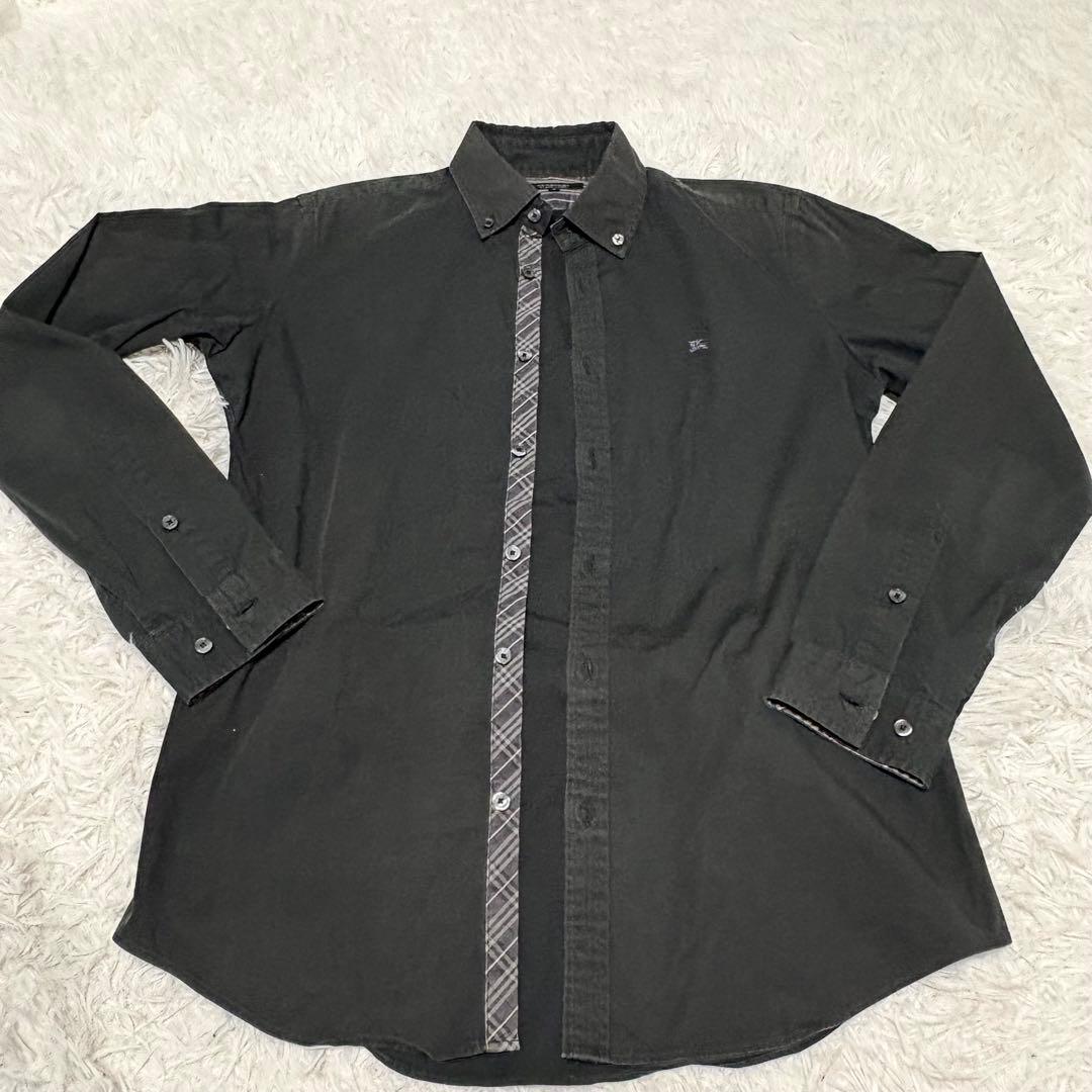 【極美品】バーバリーブラックレーベル 長袖シャツ　ホースロゴ　ノバチェック　黒