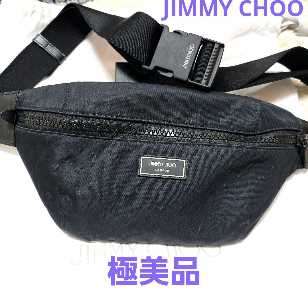 極美品 ジミーチュウ ボディバッグ 総柄 総ロゴ モノグラム ウエストポーチ 黒
