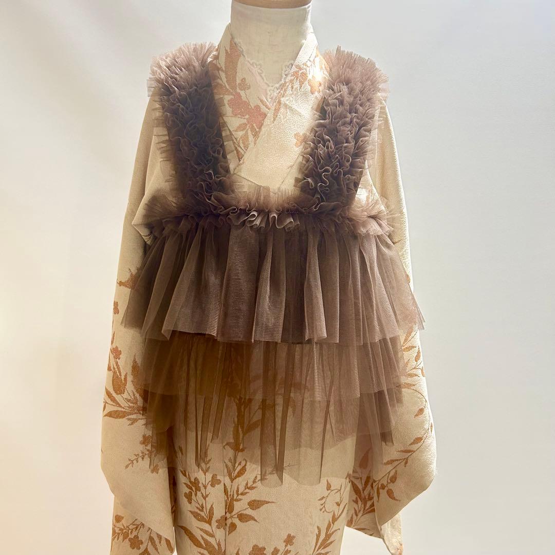 被布エプロン【チョコレート】チュール被布　被布ドレス　七五三　チュールドレス