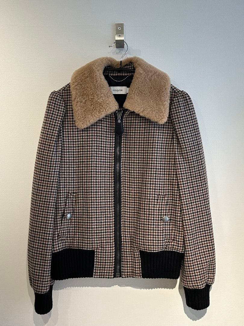 COACH チェック柄 ボア付き ジャケット