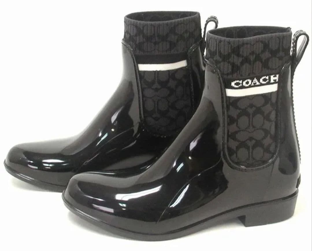 新品☆難あり COACH コーチ ブラック レインブーツ 長靴 レインシューズ