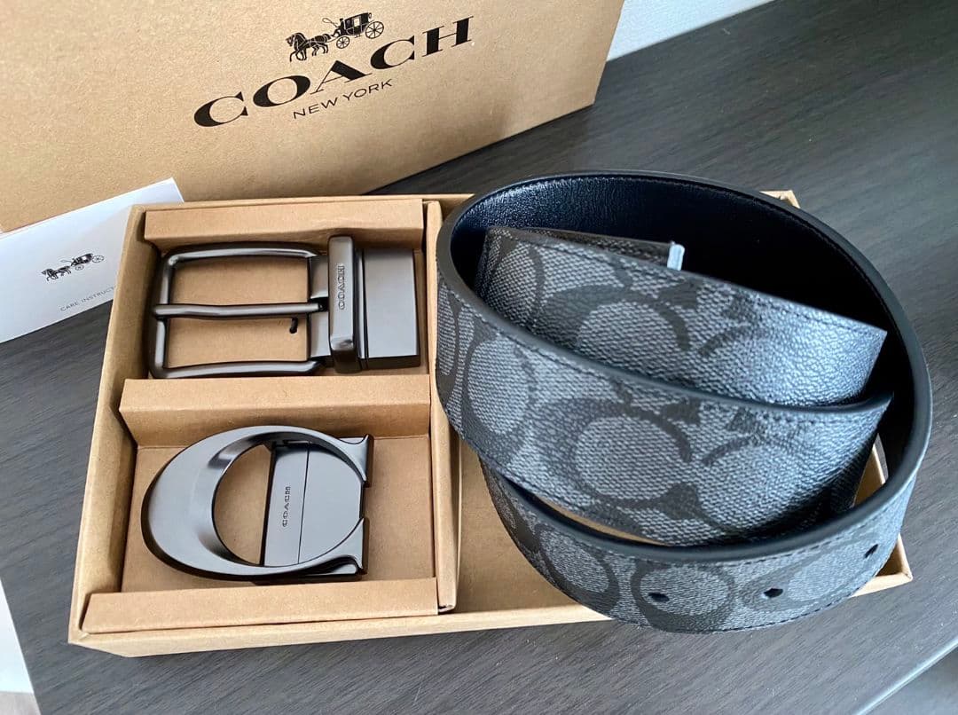 限定SALE♪コーチ　新品　リバーシブル　シグネチャー　ガンメタルバックルセット