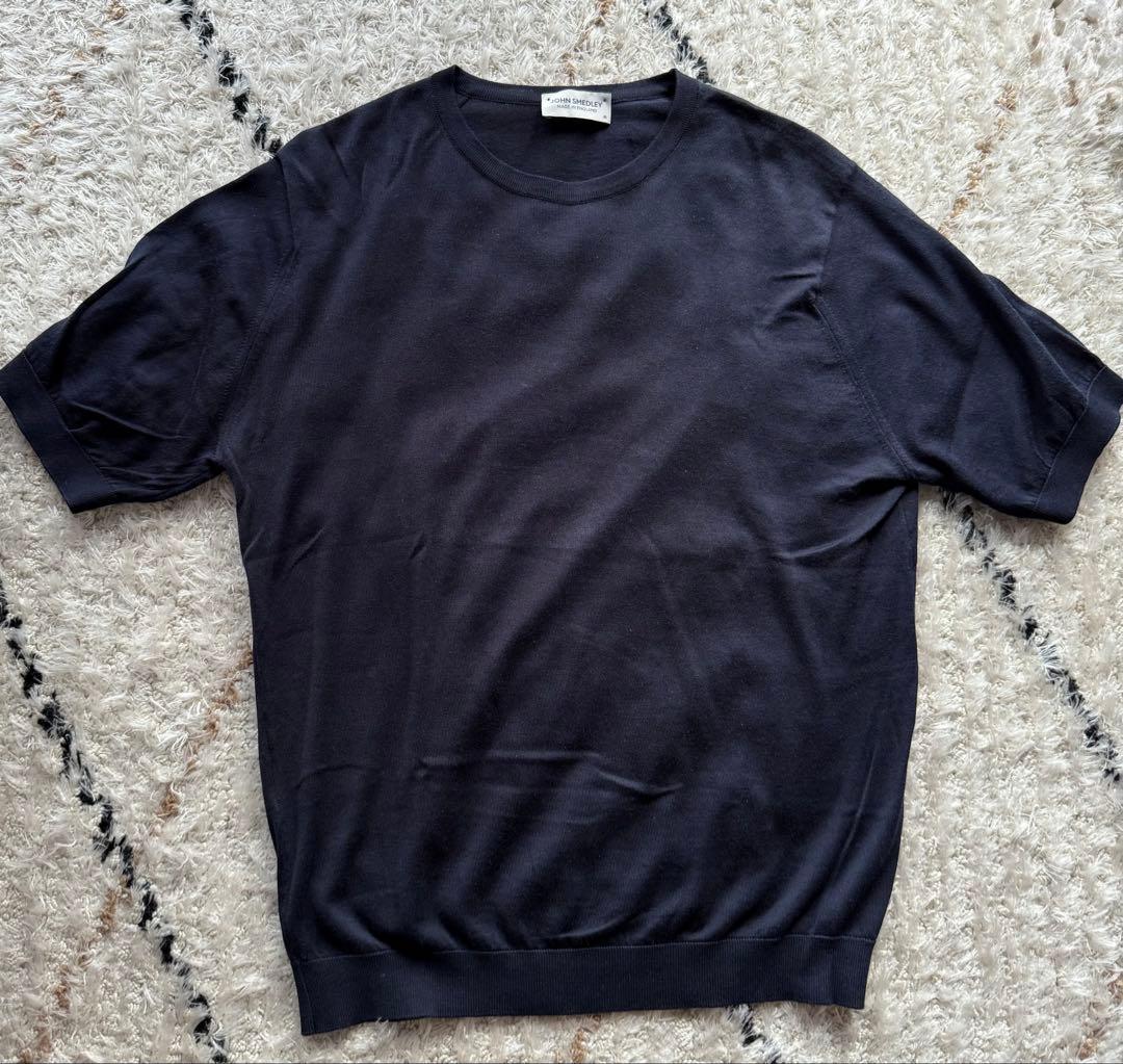 【JOHN SMEDLEY】ネイビー /コットンニット/半袖/M
