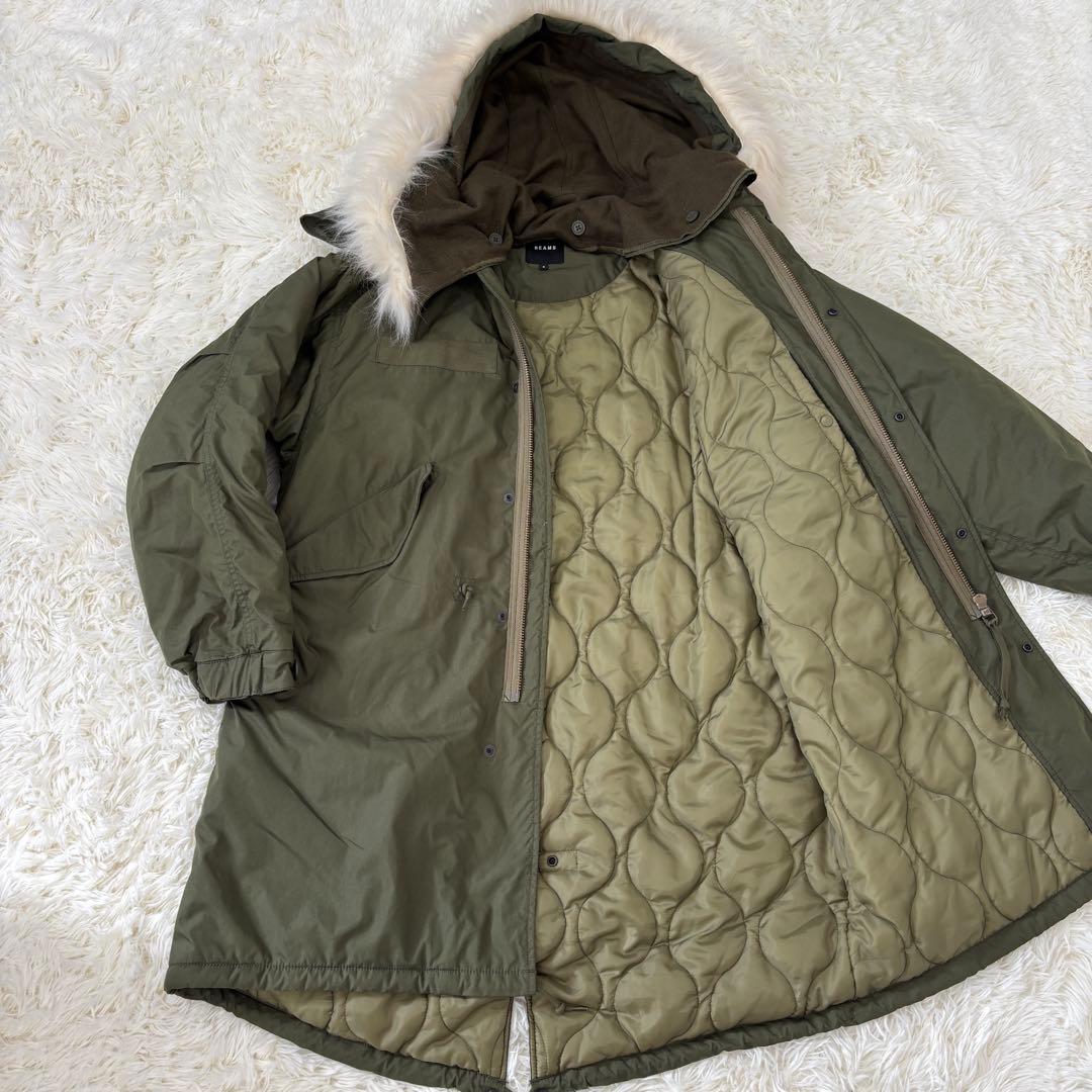 【極美品】ビームス 22AWモッズコート 裏地キルティング ファー取外可 L