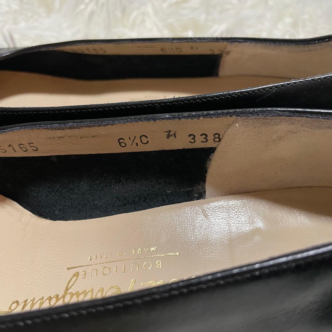 美品✨フェラガモ　ヴァラ　リボンパンプス　ブラック　レザー　23.5 イタリア製