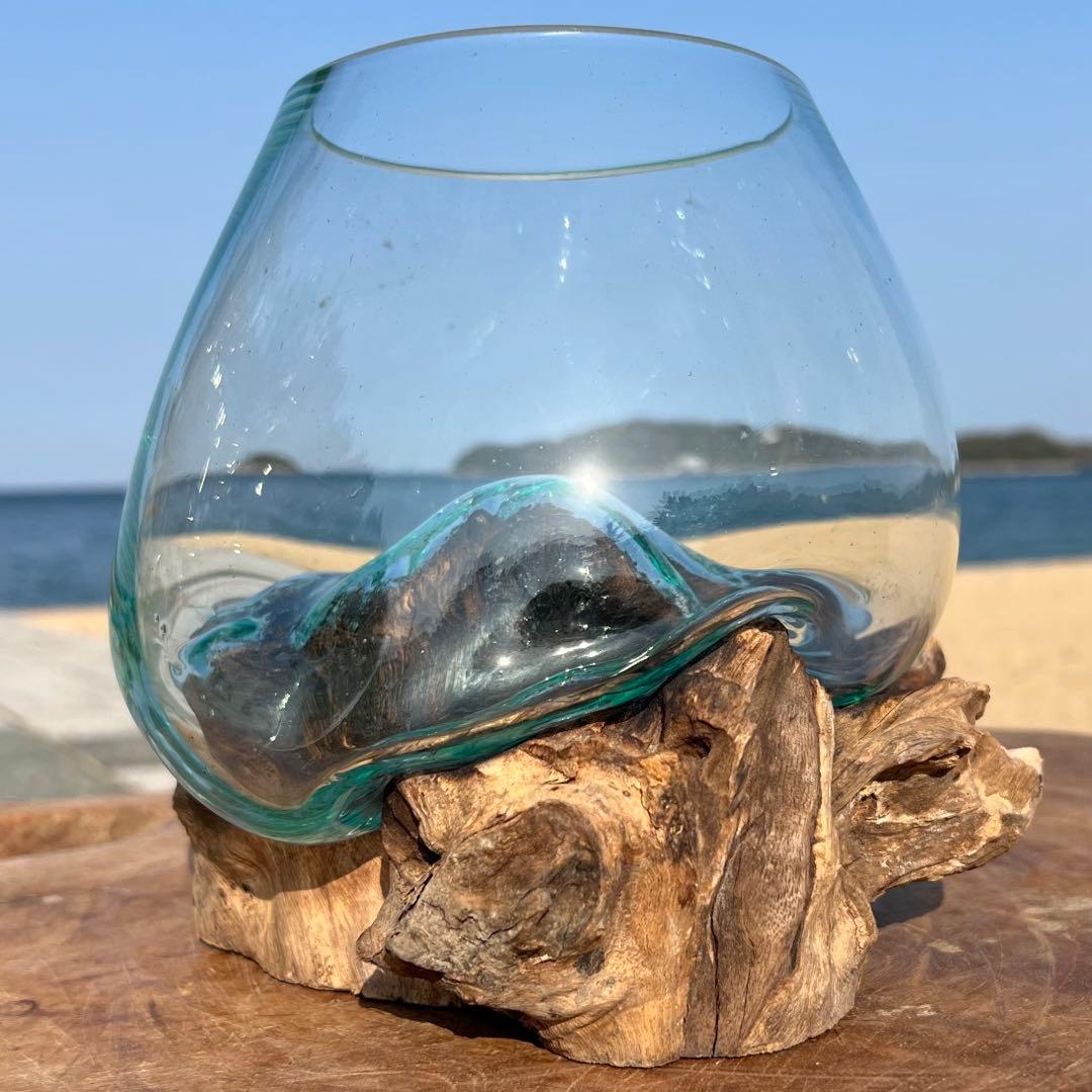 流木ガラス オブジェ中P 花瓶 金魚鉢 ガーデニング テラリウム 観賞魚 容器