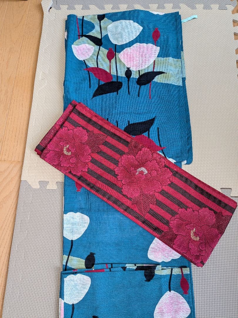 岡重　浴衣と帯の2点セット　日本製　ケシ