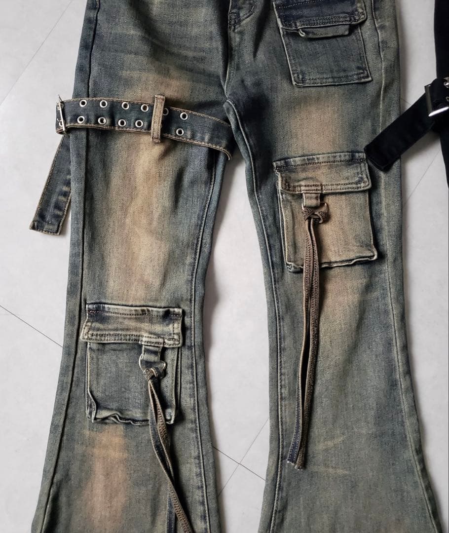 me+em select ベルテッドアウトポケットヴィンテージフレアデニム S