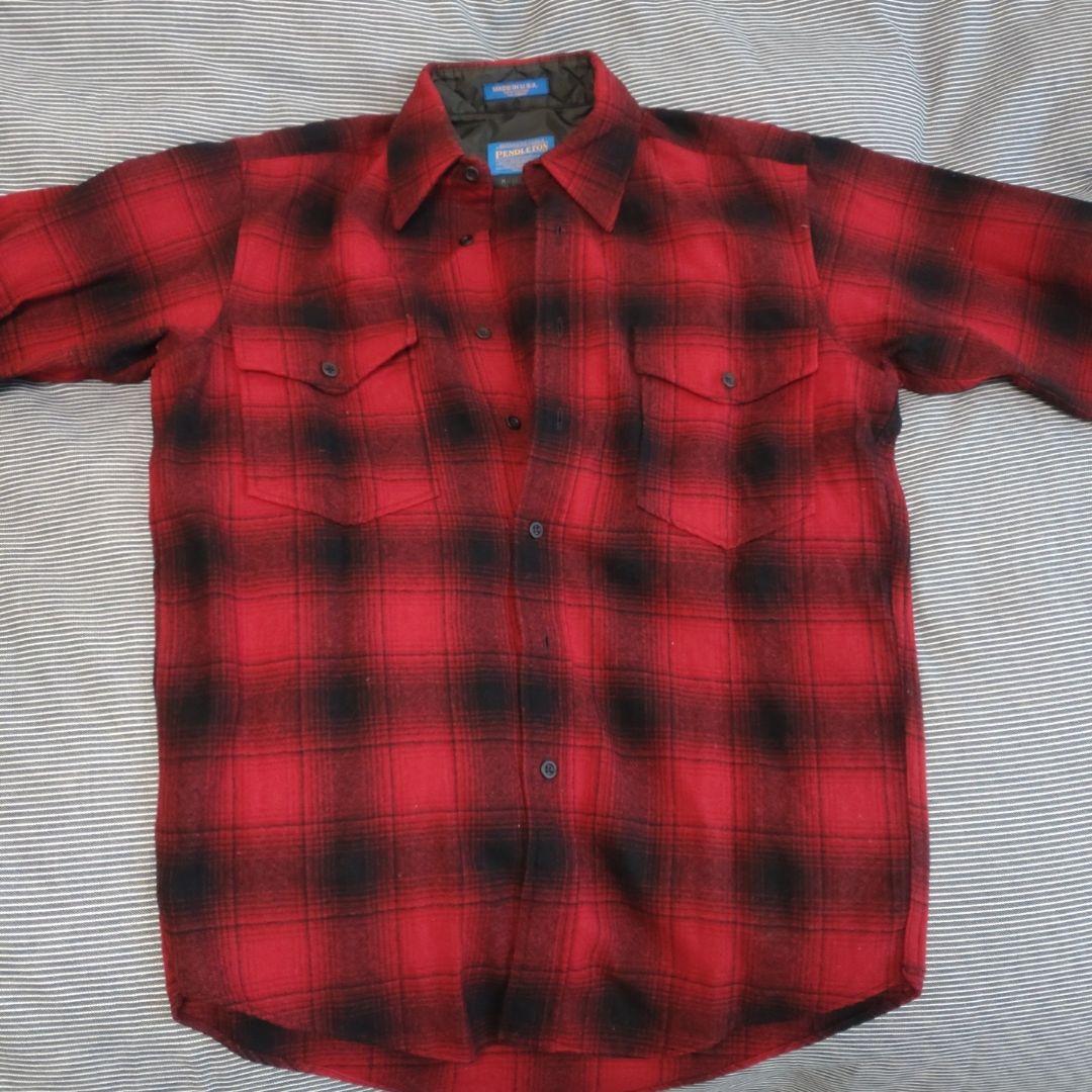 90s ペンドルトン オンブレシャツ 赤黒 アメリカ製　ウール