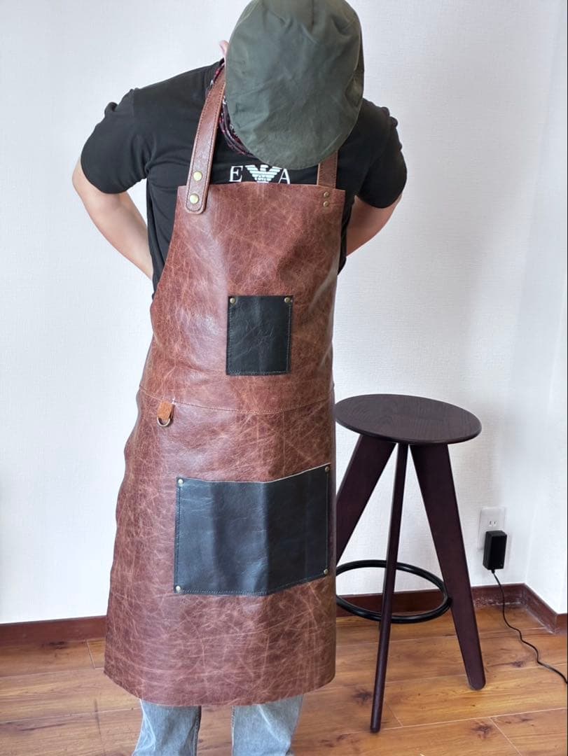 本革　ロングエプロン　ハンドメイド　男女兼用　約440g 陶芸　バーベキュー