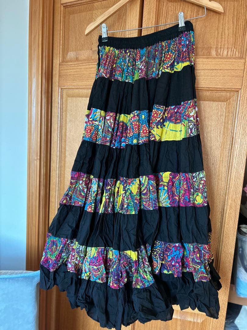 ベリーダンス　ジプシースカート　25ヤード　フリル　ブラック