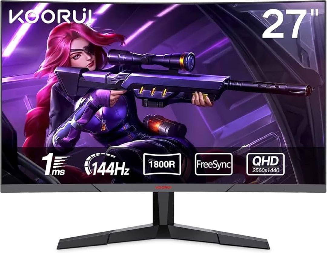 KOORUI ゲーミングモニター 27インチ 曲面 QHD 144Hz