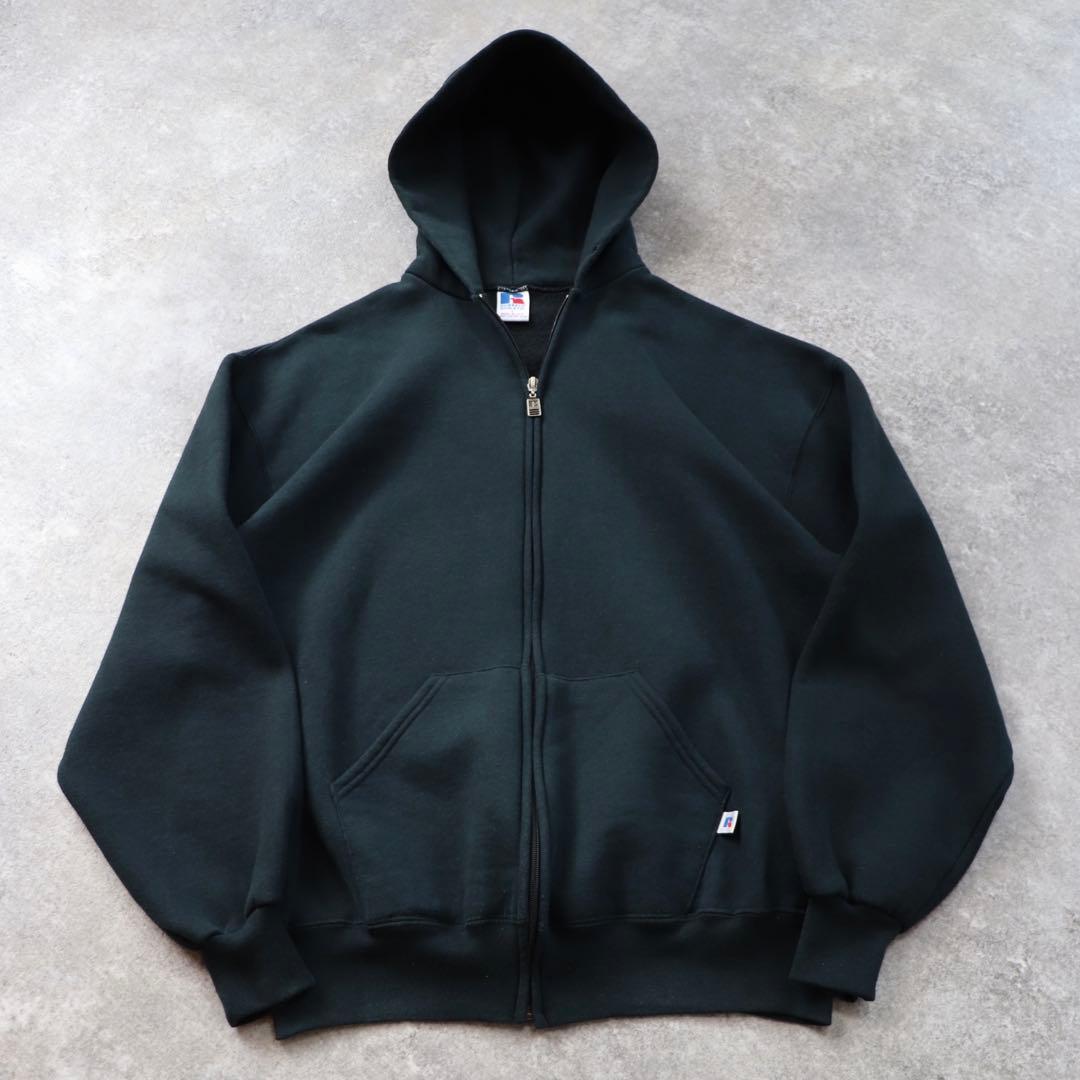 レアカラー USA製 ダークグリーン 90s ラッセル ジップパーカー 無地
