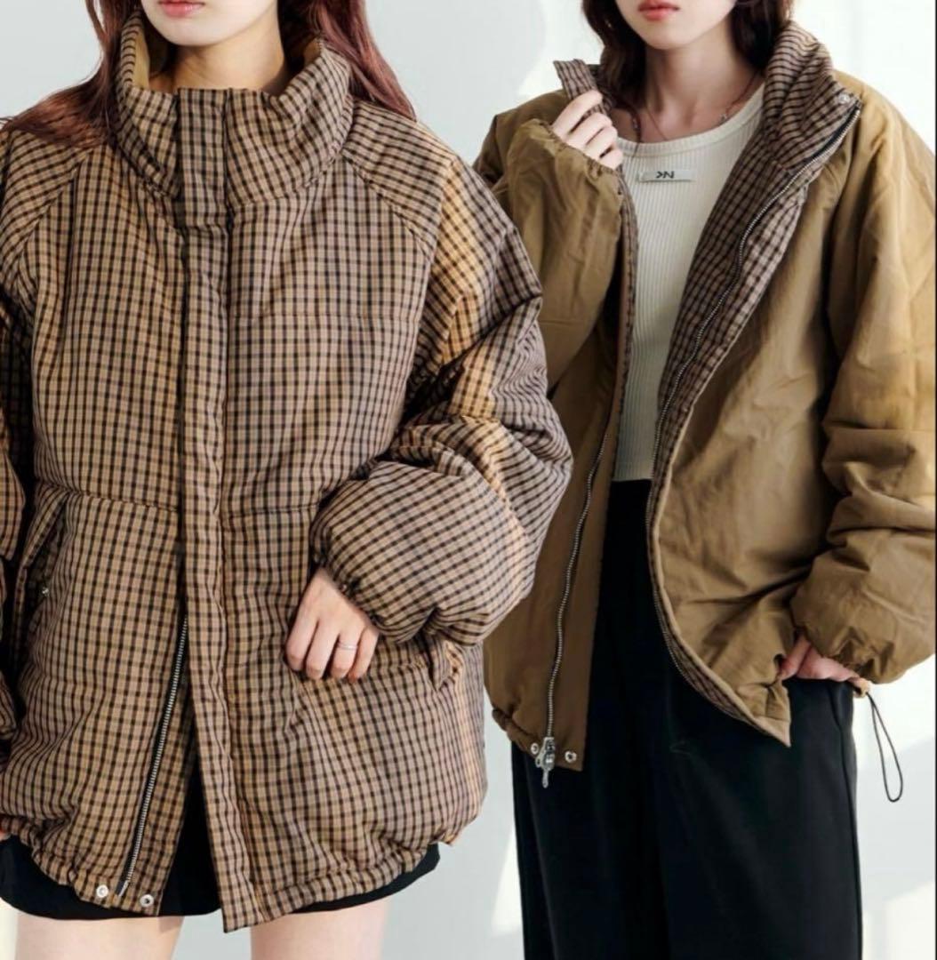 タグ付き　新品未使用品　カスタネ　チェック中綿リバーシブルアウター　ブラウン　M