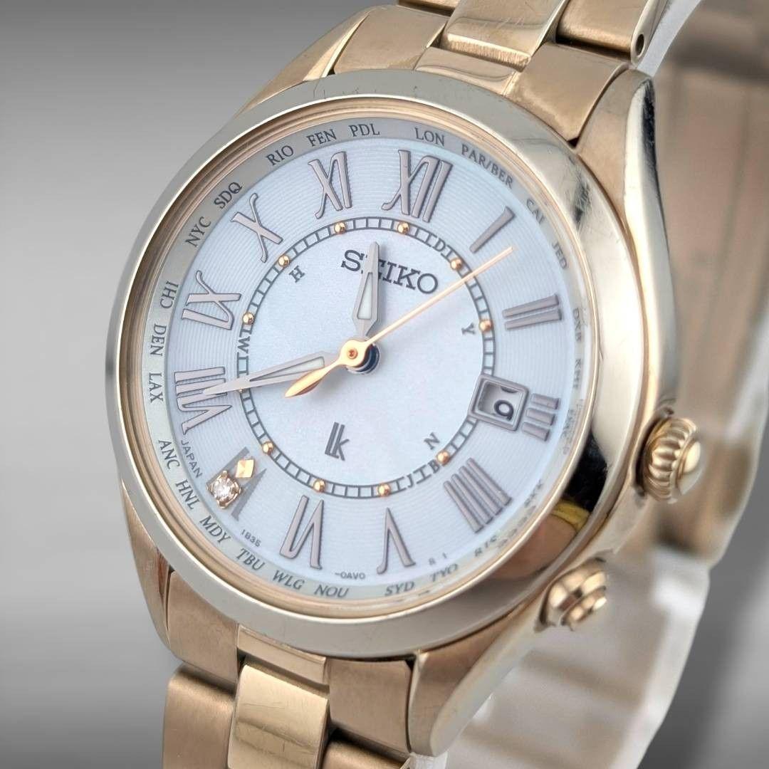 【稼働】セイコー ルキア 電波ソーラー シェル文字盤 チタン レディース