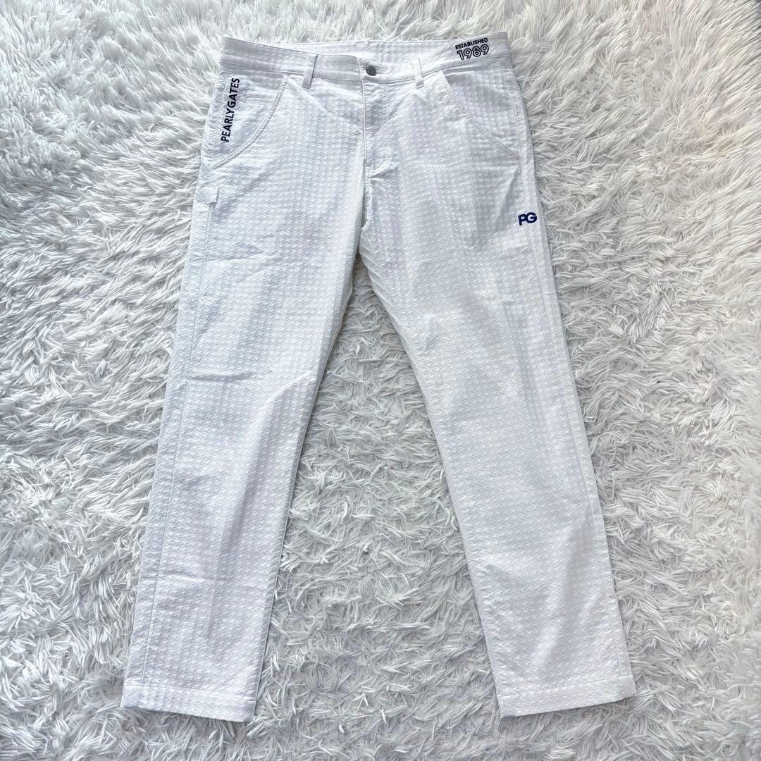 最新作 パーリーゲイツ パンツ 千鳥 ホワイト ストレッチ シンプル