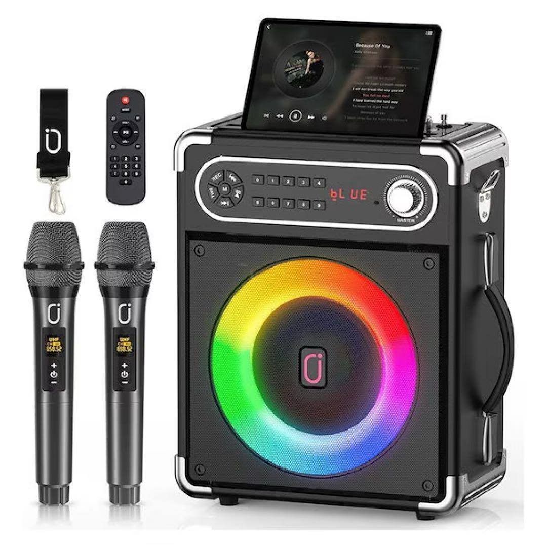 カラオケ スピーカーセット ワイヤレスマイク2本 拡声器 Bluetooth